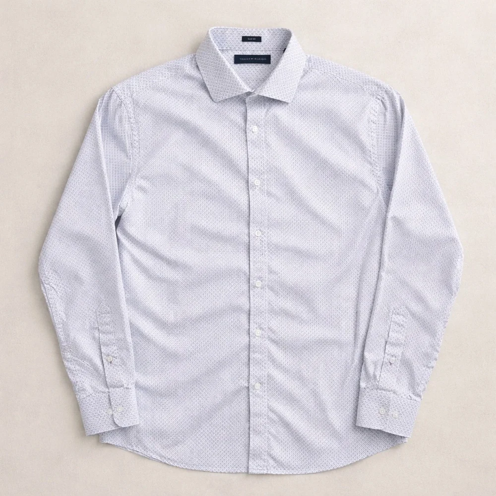 Tommy Hilfiger White Geometric Dress Shirt